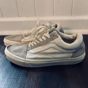 White/light gray Vans, size 8